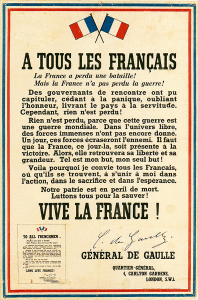 Affiche de appel du 18 juin 1940 par le Général De Gaulle